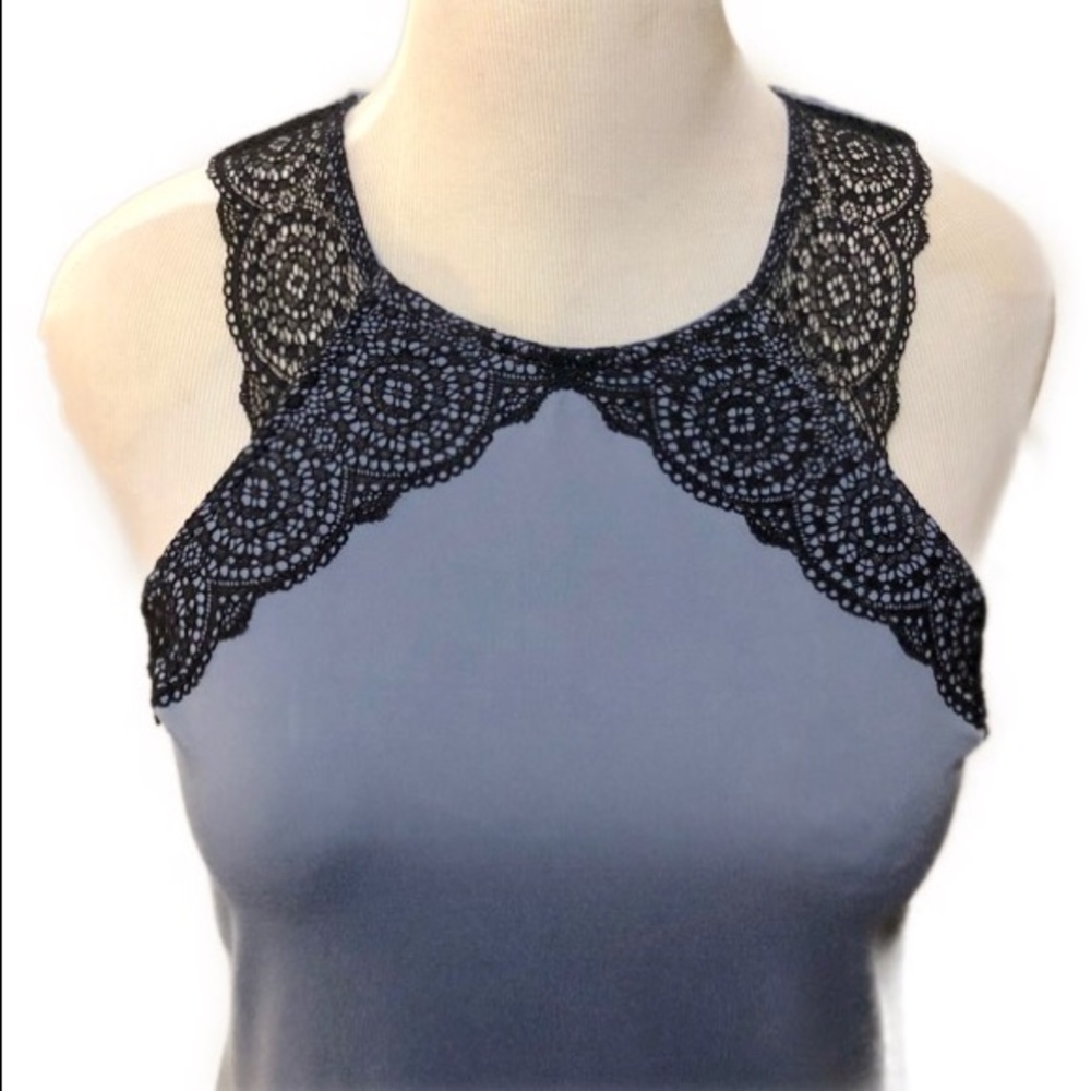 Gilligan & O’malley Blue & Black Lace Accent Tank - Picture 3 of 3